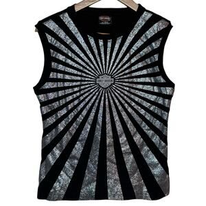 Seattle Harley Davidson Spiral Silver Glitter Women's Large Sleeveless T-Shirt